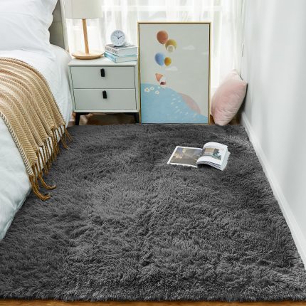Ophanie Area Rugs for Bedroom Living Room, Grey Fluffy Fuzzy Shag Shaggy Soft Plush Carpet, 4x6 Indoor Floor Gray Rug for Kids Home Dorm Decor Aesthetic