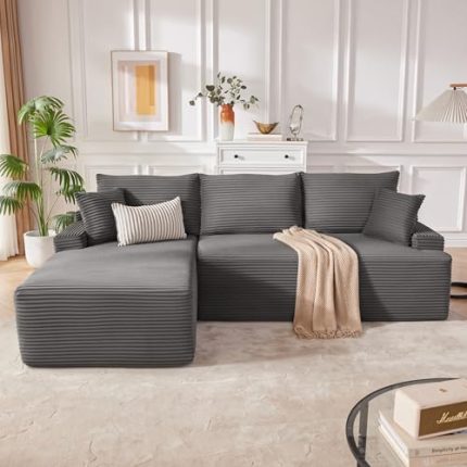 Cloud Sectional Couch, Boneless Sofa for Living Room, Fluffy Comfy Couch with Deep Seat, Modular Sectional Sofa with L-Shaped Chaise, No Assembly Required, Dark Grey