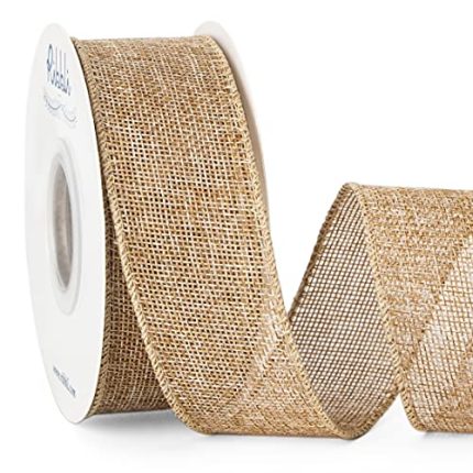Burlap Wired Edge Ribbon,1-1/2 Inch x 10 Yard,Natural,Solid for Big Bow,Wreath,Tree, Outdoor Decoration